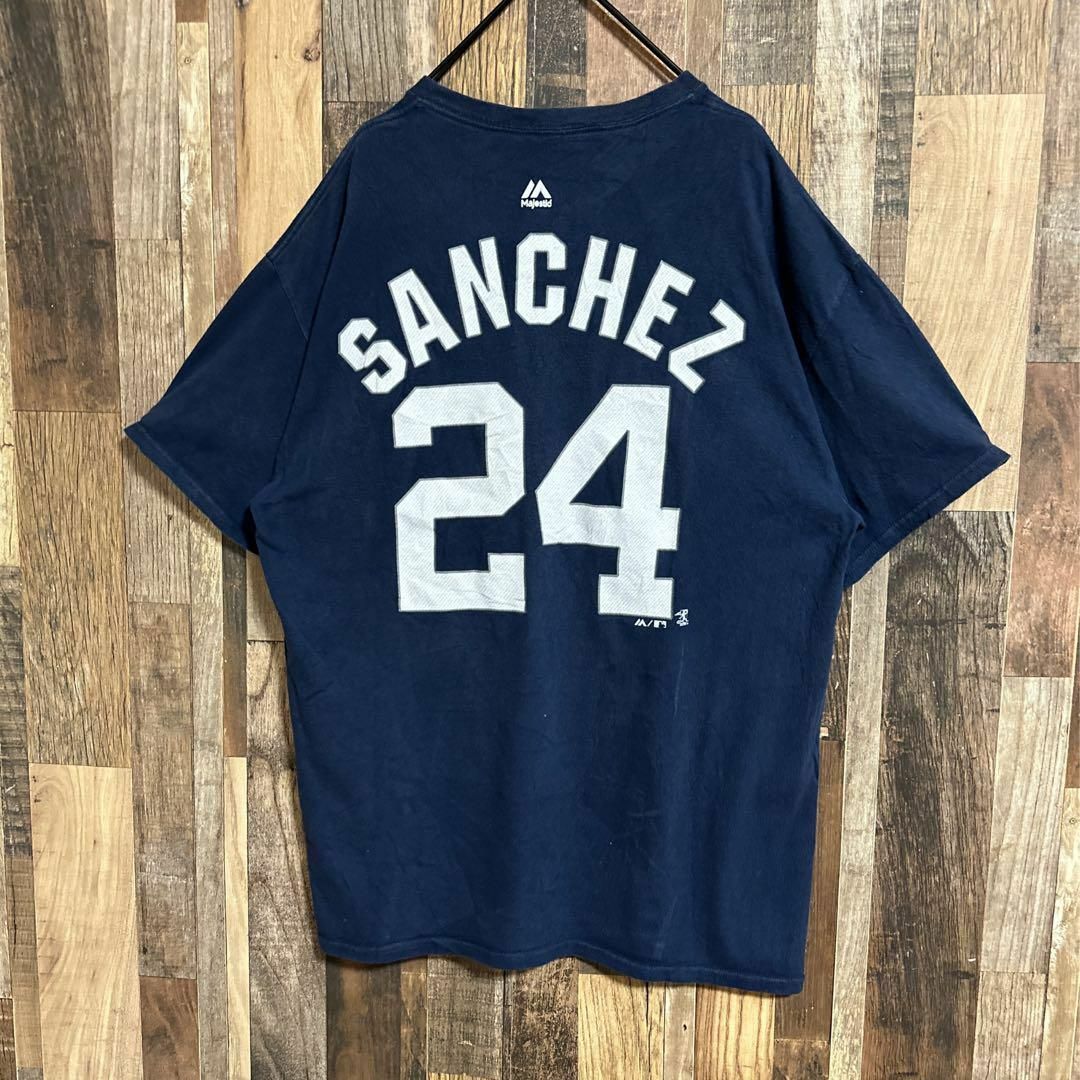Majestic - ヤンキース Tシャツ MLB 野球 ロゴ 背番号 ネイビー 半袖 L