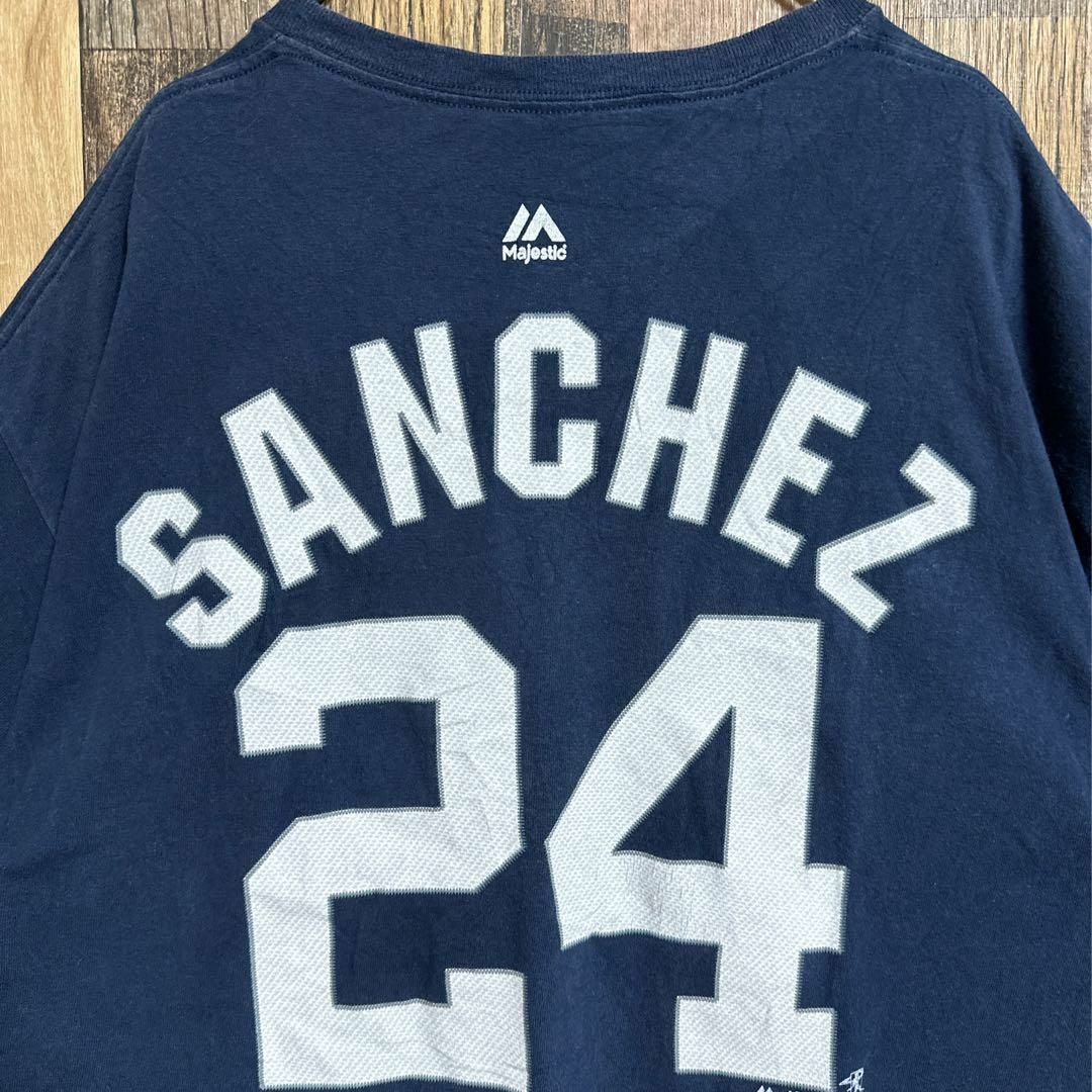 Majestic - ヤンキース Tシャツ MLB 野球 ロゴ 背番号 ネイビー 半袖 L
