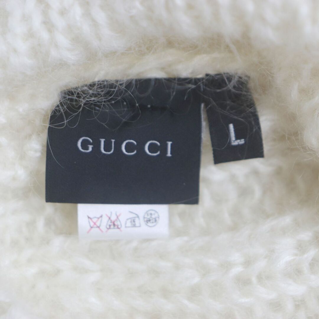 極美品▼GUCCI グッチ 331985 インターロッキングG シルバーロゴ金具付き モヘア×シルク ニットキャップ/帽子 白 L メンズ 伊製 正規品
