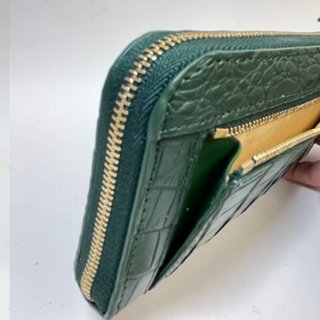 C65 緑 本物クロコダイル長財布 L字ラウンドファスナー グリーン レディースのファッション小物(財布)の商品写真