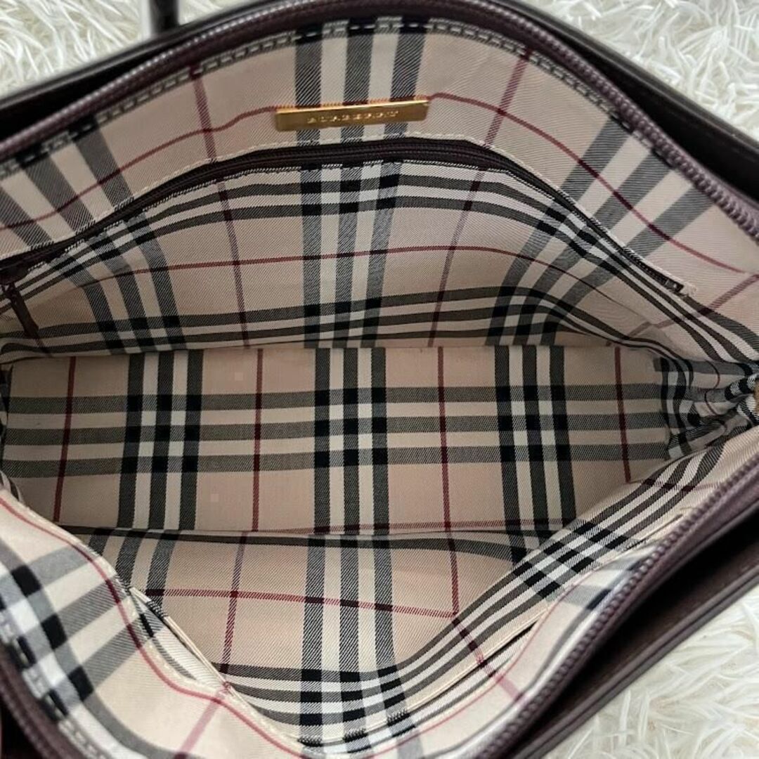 BURBERRY ノバチェック ミニ ボストン レザー 切り替え 総ロゴ裏地-