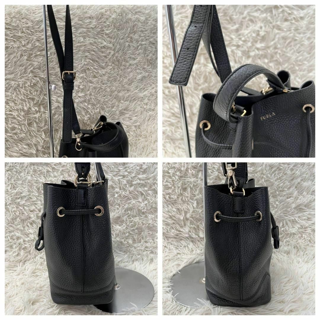 極美品 FURLA レザー ダフネ 2WAY ショルダーバッグ 黒 巾着