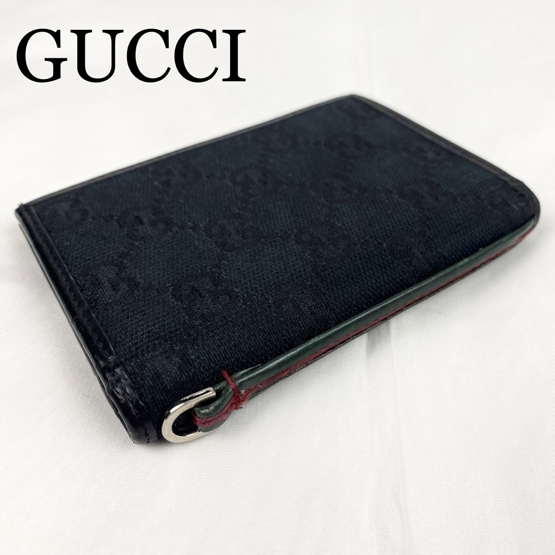 Gucci(グッチ)のGUCCI 名刺入れ　定期入れ　GG柄　シェリーライン　キャンバス×レザー　黒 メンズのファッション小物(名刺入れ/定期入れ)の商品写真