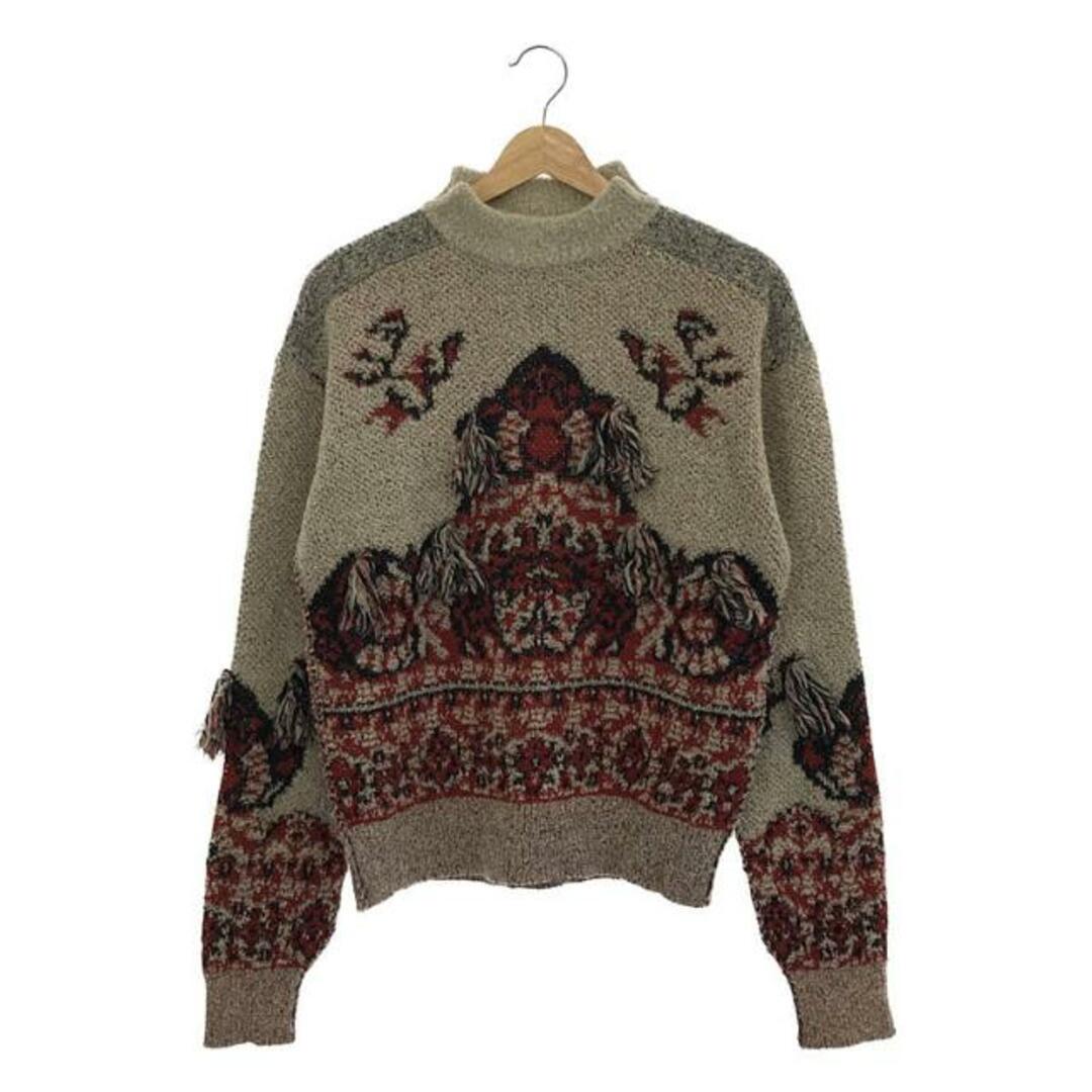 TOGA PULLA / トーガプルラ | Rug jacquard knit pullover ラグ ジャガード フリンジ ニット プルオーバー | 36 | グレージュ/レッド | レディース