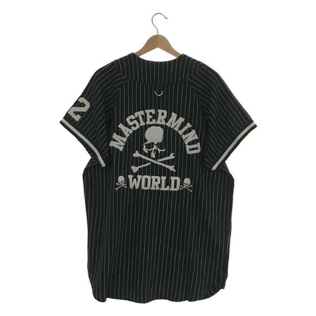 【新品】 mastermind JAPAN / マスターマインドジャパン | × MITCHELL&NESS AUTHENTIC WOOL  JERSEY / ストライプ ベースボール シャツ | L | Black | メンズ