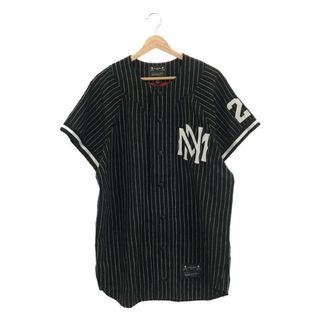 【新品】 mastermind JAPAN / マスターマインドジャパン | × MITCHELL&NESS AUTHENTIC WOOL  JERSEY / ストライプ ベースボール シャツ | L | Black | メンズ