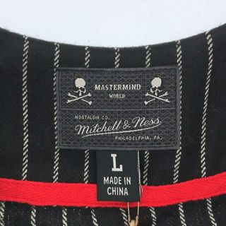 【新品】 mastermind JAPAN / マスターマインドジャパン | × MITCHELL&NESS AUTHENTIC WOOL  JERSEY / ストライプ ベースボール シャツ | L | Black | メンズ