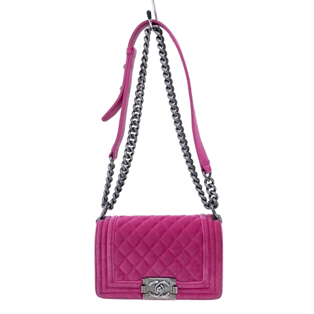 シャネル CHANEL ボーイシャネル20 A67085 18 ピンク シルバー金具 ベロア レディース ショルダーバッグ約20cm高さ