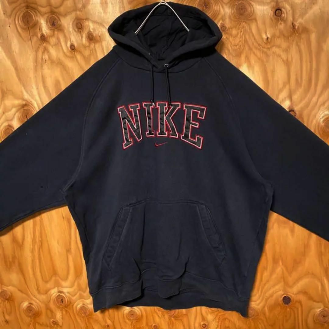 NIKE デカロゴ ブラック USA古着 スウェット パーカー プルオーバー