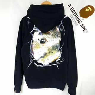 アベイシングエイプ(A BATHING APE)のAPE METAL PULLOVER HOODIE ブラック　L(パーカー)