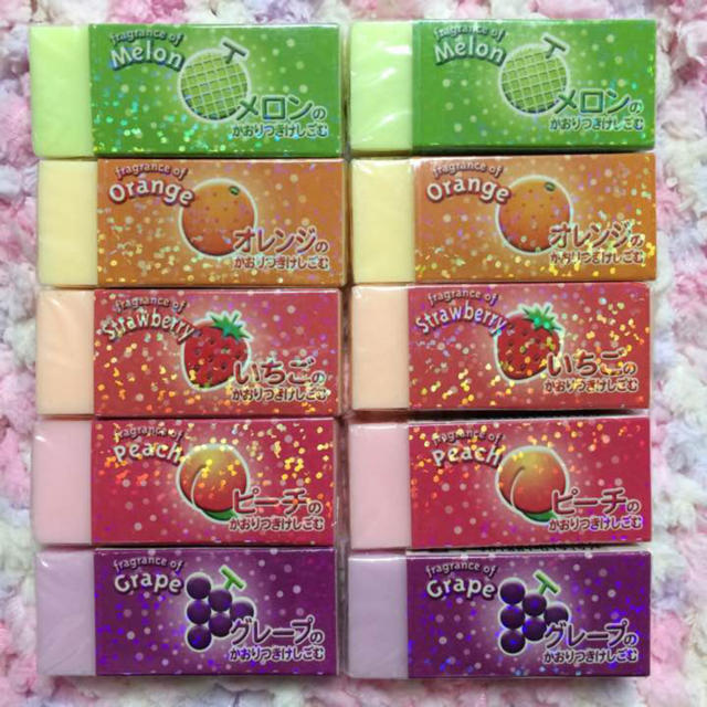 フルーツの香り付き消しゴム 5種類10個セット 未使用新品 キラキラ☆スリーブ