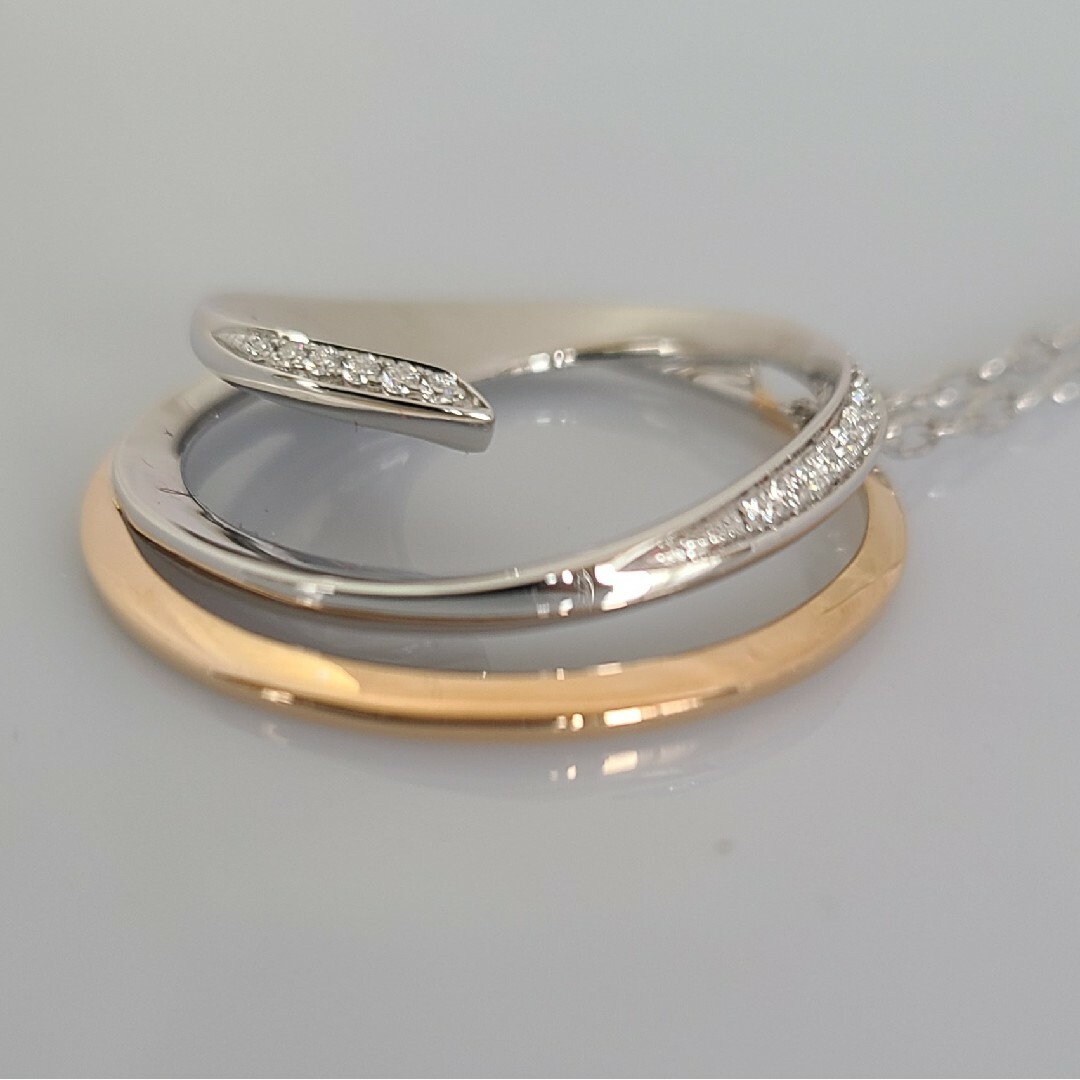 【新品】K18 18金 ピンク/ホワイトゴールド  ダイヤモンド  ネックレス レディースのアクセサリー(ネックレス)の商品写真