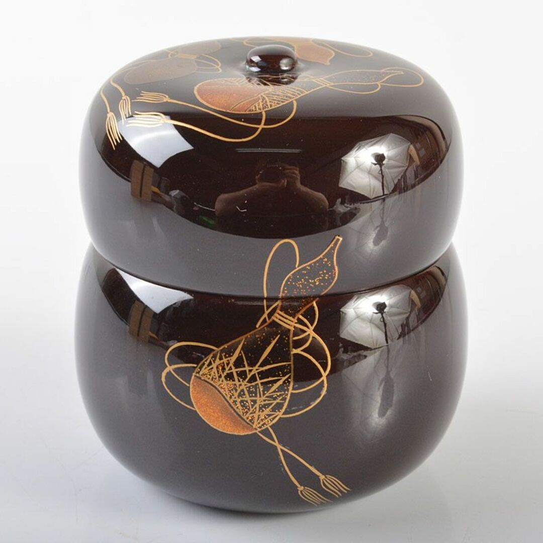 茶道具 輪島塗 蒔絵師 池端秀斉作 瓢蒔絵 瓢茶器 共箱 V R6350 茶道具 輪島塗 蒔絵師 池端秀斉作 瓢蒔絵 瓢茶器 共箱 V R6350