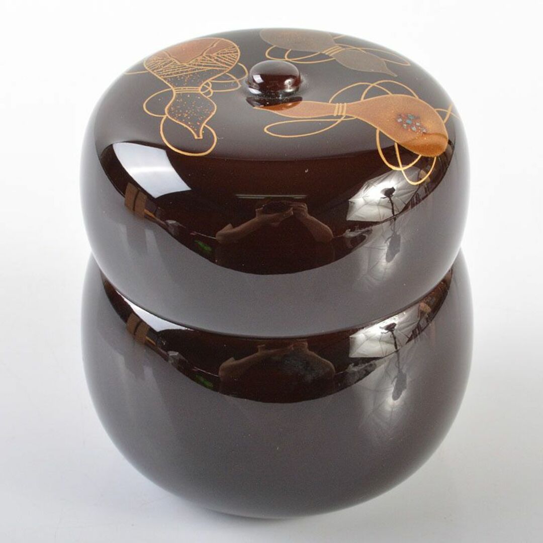 茶道具 輪島塗 蒔絵師 池端秀斉作 瓢蒔絵 瓢茶器 共箱 V R6350 茶道具 輪島塗 蒔絵師 池端秀斉作 瓢蒔絵 瓢茶器 共箱 V R6350