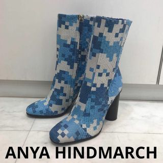 アニヤハインドマーチ(ANYA HINDMARCH)の★未使用品★ANYA HINDMARCH　ブーツ　パイソン　ブルーxホワイト(ブーツ)