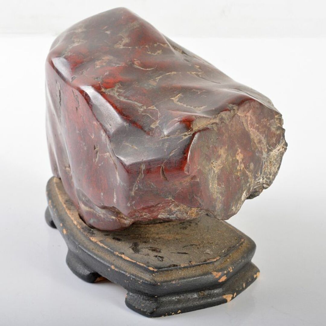 天然石 鑑賞石 佐渡赤玉石 赤石 置物 重さ約1.1kg 唐木台付 天然石 鑑賞石 佐渡赤玉石 赤石 置物 重さ約1.1kg 唐木台付