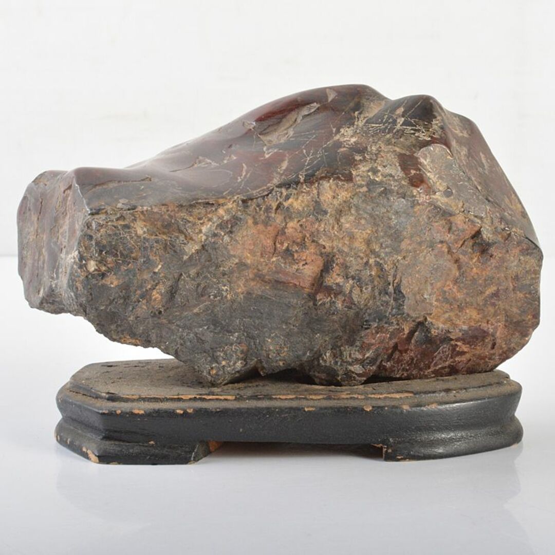 天然石 鑑賞石 佐渡赤玉石 赤石 置物 重さ約1.1kg 唐木台付 天然石 鑑賞石 佐渡赤玉石 赤石 置物 重さ約1.1kg 唐木台付