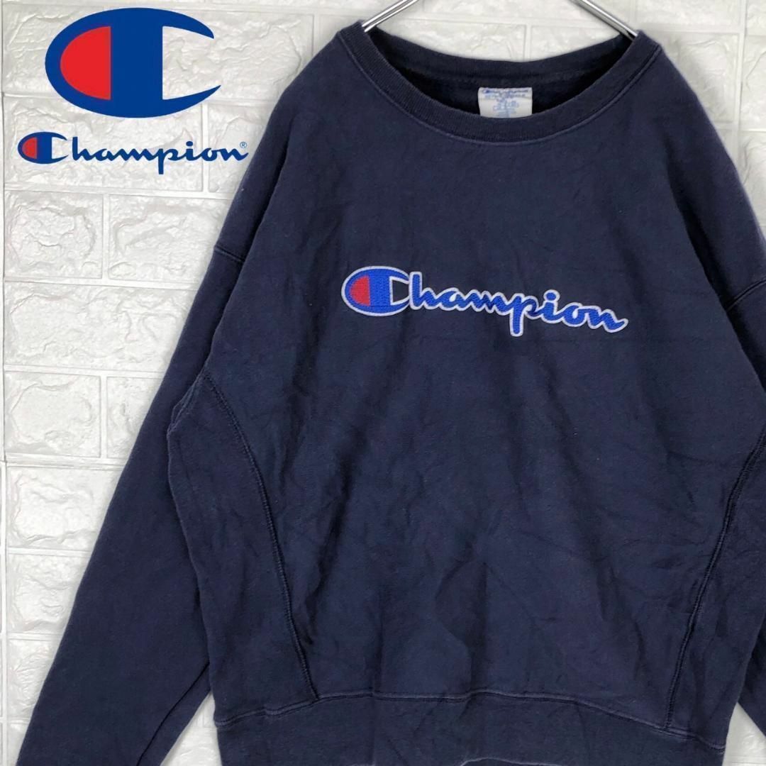 Champion(チャンピオン)のチャンピオン リバースウィーブ フロント刺繍ロゴトレーナー スウェット ネイビー メンズのトップス(スウェット)の商品写真