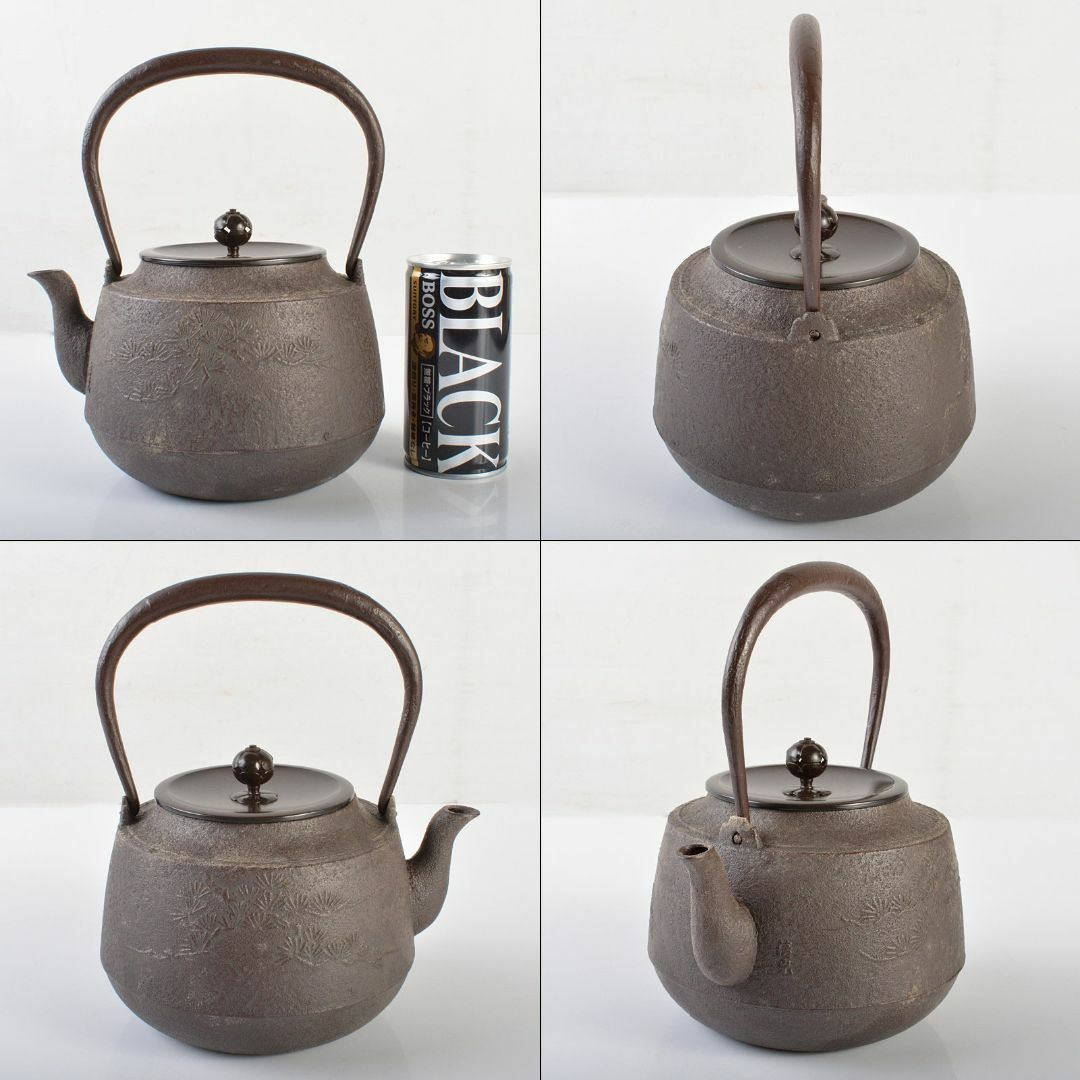 煎茶道具 釜師 佐藤清光作 田口形老松文 鉄釜 鉄釜 共箱 D R6371Bの