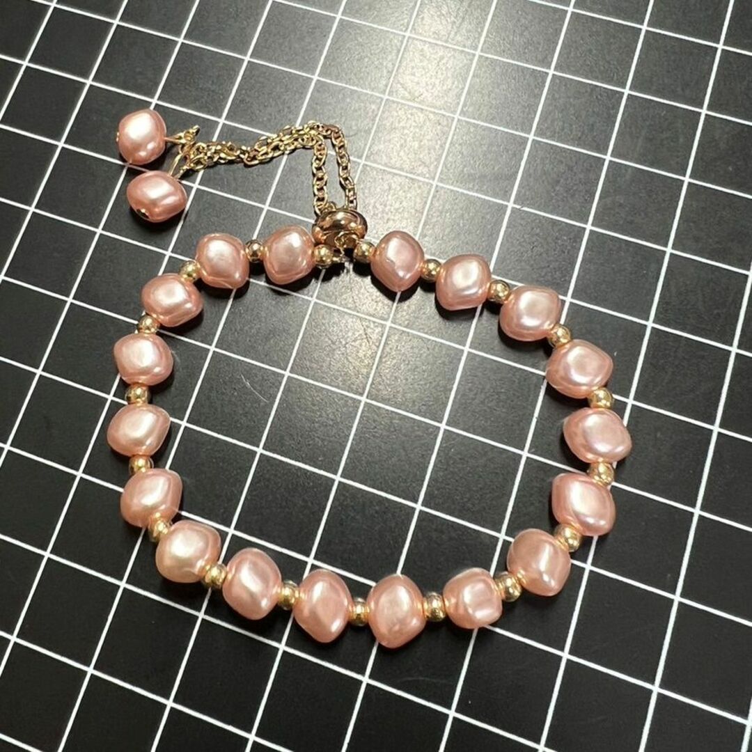 D056 匿名配送 ピンクパールブレスレット ゴールド 結婚式 フォーマル