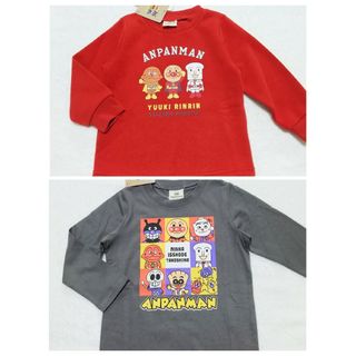 アンパンマン(アンパンマン)の新品　95cm　アンパンマン　長袖Tシャツと長袖トレーナー　グレー×レッド(Tシャツ/カットソー)