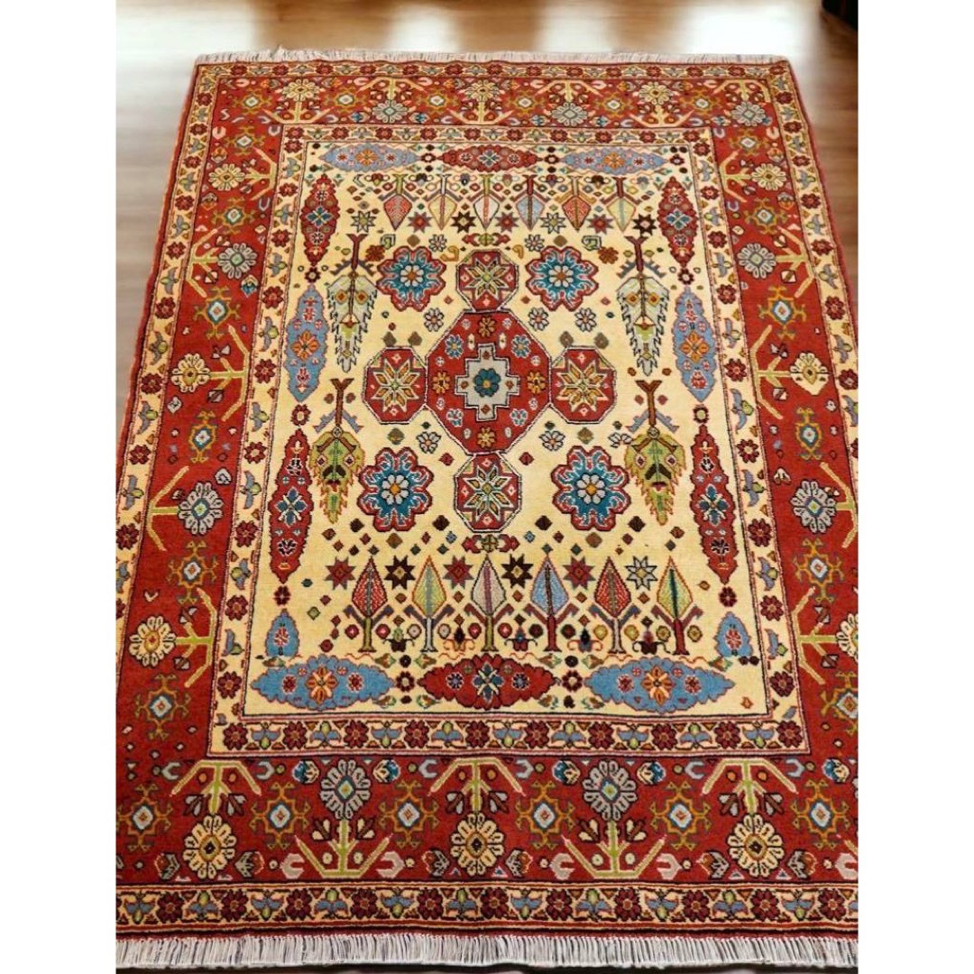 167×124cm【アフガニスタン手織り絨毯】トライバルラグ ペルシャ絨毯-