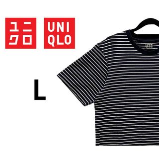 ユニクロ(UNIQLO)のユニクロ　UT　ミッキーロゴＴシャツ　ボーダー柄　ネイビー　L　K00306(Tシャツ/カットソー(半袖/袖なし))