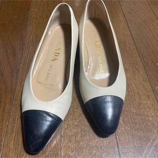 プラダ PRADA フラットシューズ バレエシューズ ホワイト レザー37.5