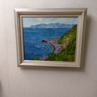 肉質油絵　横　F8 竜飛風景　梅沢民雄　額装仕上げ品(絵画/タペストリー)