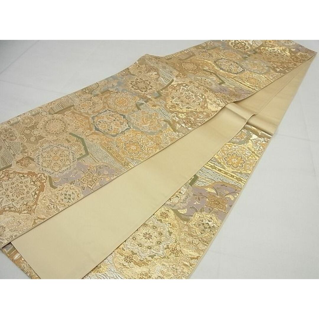 平和屋1□極上 六通柄袋帯 正倉院 黒地 金糸 逸品 帯