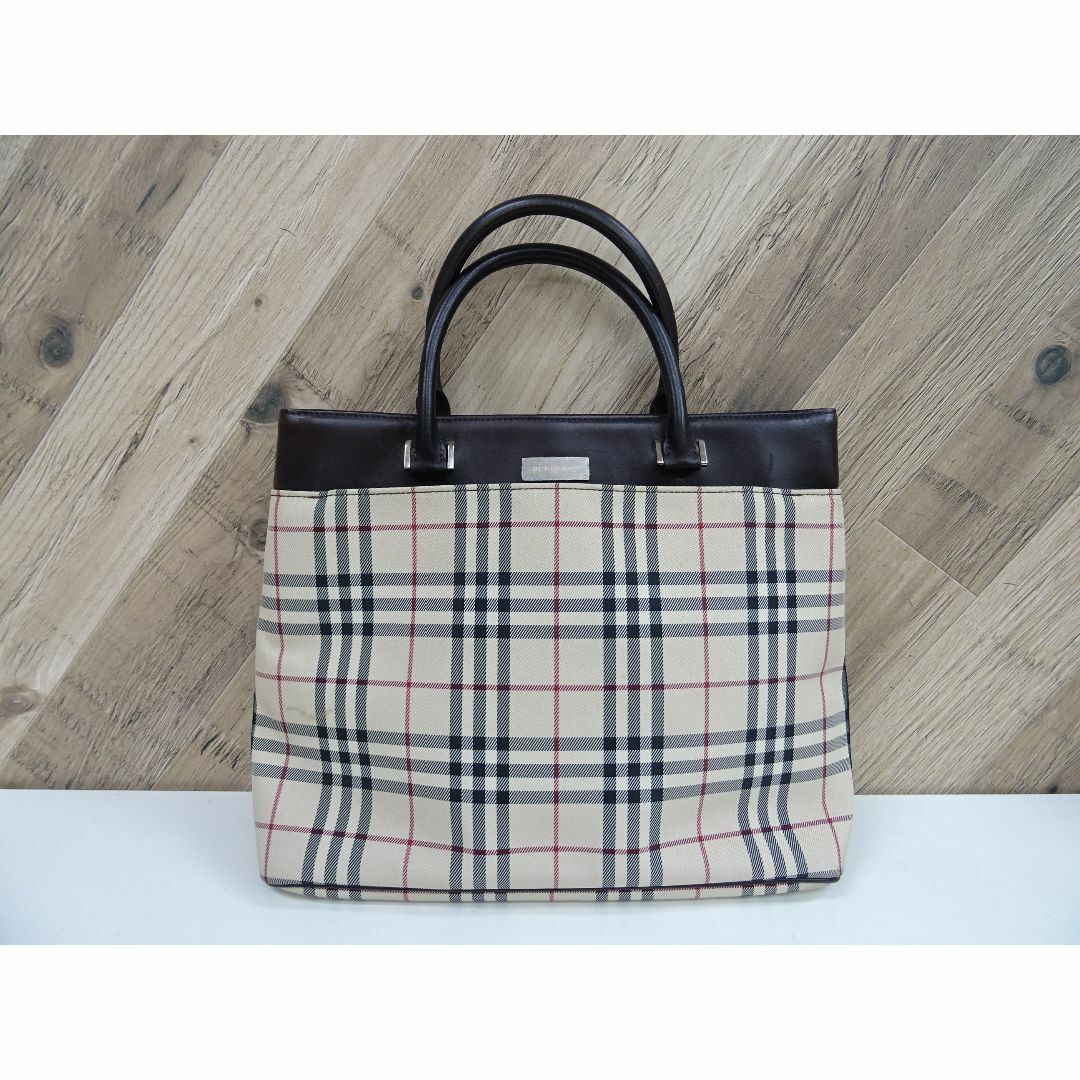 M宇002 / BURBERRY ノバチェック トートバッグ キャンバス レザー-