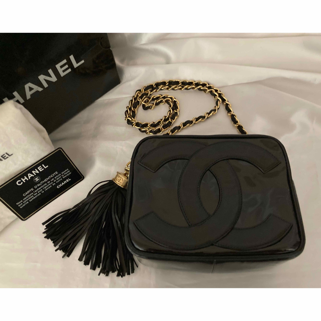 極美品　CHANEL シャネル　デカココ  フリンジ  チェーンバッグ　ブラック