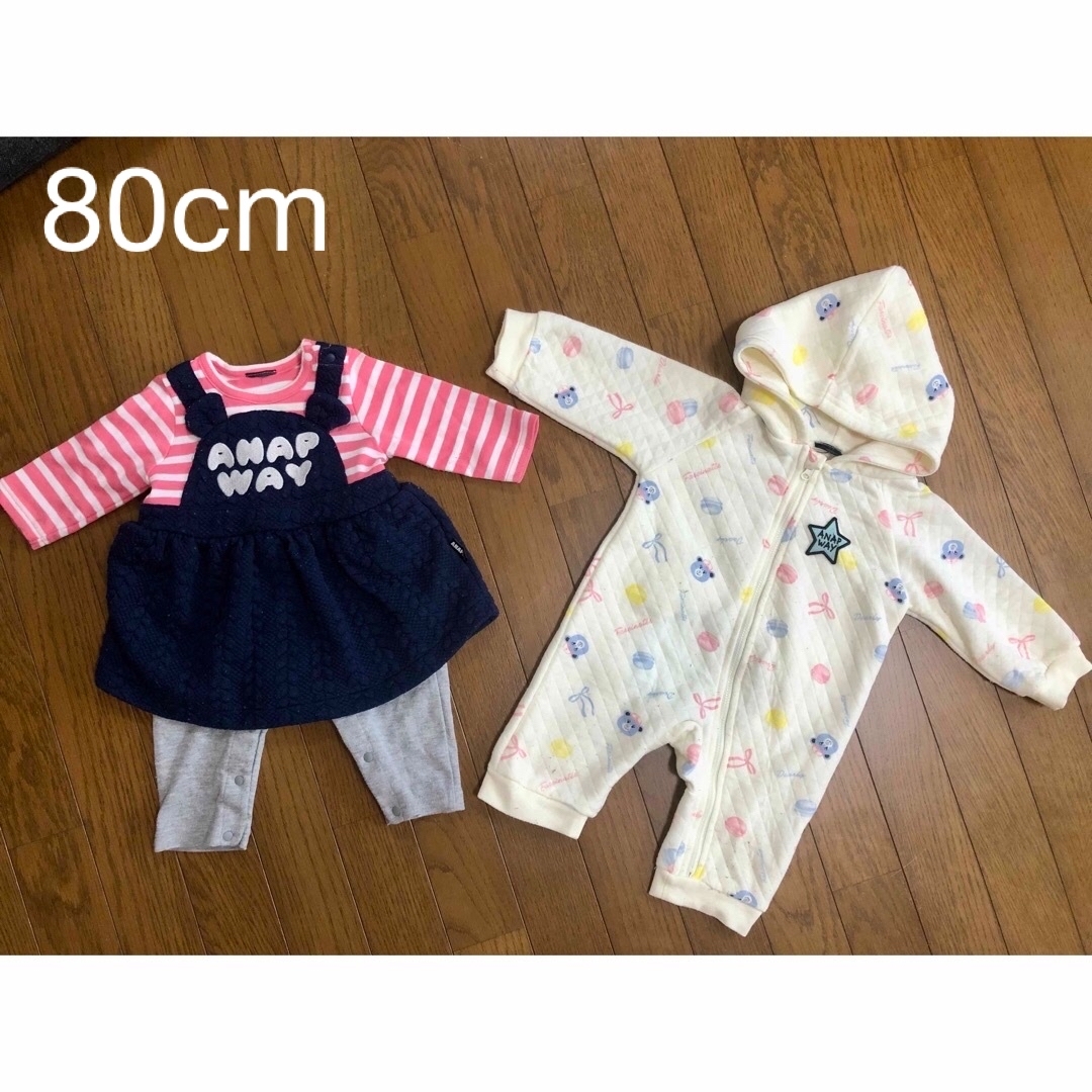 ANAP Kids(アナップキッズ)のANAP ベビーロンパース 2点セット 80cm キッズ/ベビー/マタニティのベビー服(~85cm)(ロンパース)の商品写真