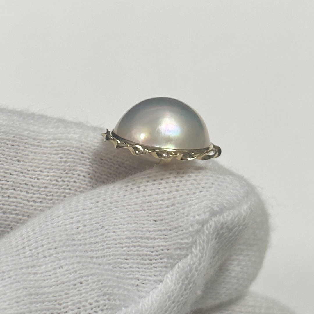 K18海水マベパールピアス　天然色　本真珠