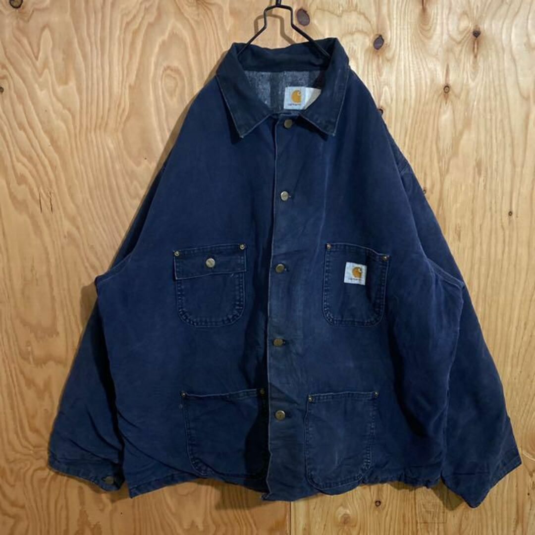 カーハート ネイビー USA古着 90s アクティブジャケット ダック地 紺