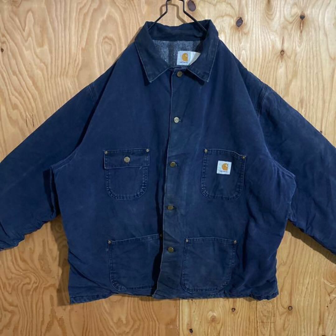 カーハート ネイビー USA古着 90s アクティブジャケット ダック地 紺