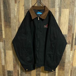 企業 ロゴ ダック ジャケット コーデュロイ 古着 アウター ブラック