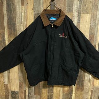 企業 ロゴ ダック ジャケット コーデュロイ 古着 アウター ブラック