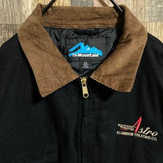 企業 ロゴ ダック ジャケット コーデュロイ 古着 アウター ブラック