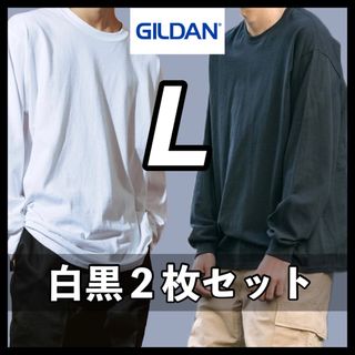 ギルタン(GILDAN)の新品未使用 ギルダン 6oz ウルトラコットン 無地ロンT 白黒２枚 L(Tシャツ/カットソー(七分/長袖))