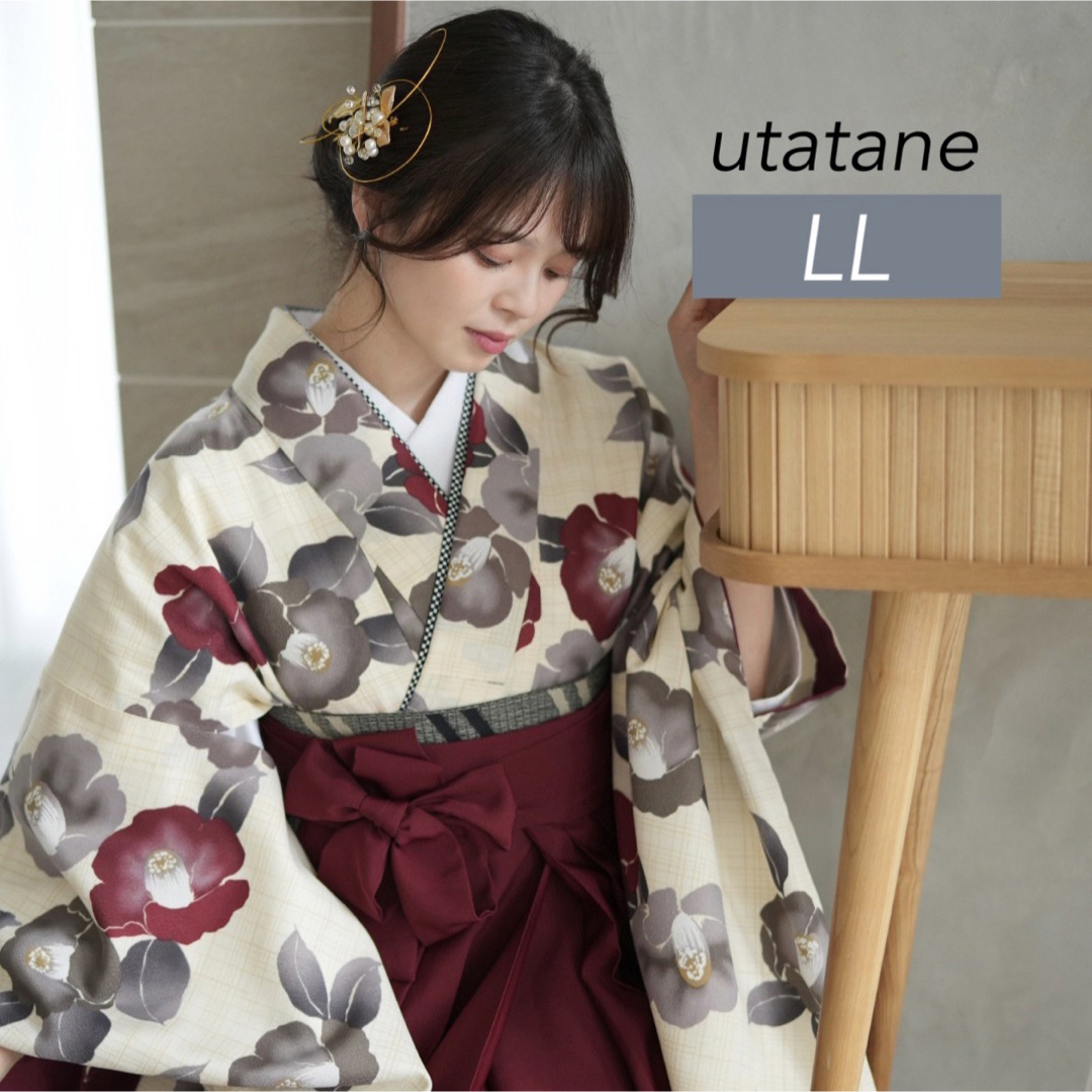 新品【えんじグレーのレトロ椿】utatane ニコアンティーク 袴 LLサイズ