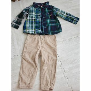 ベビーギャップ(babyGAP)のGAP 　セットアップ　シャツ　ズボン　チェック柄　90サイズ　グリーン　(Tシャツ/カットソー)