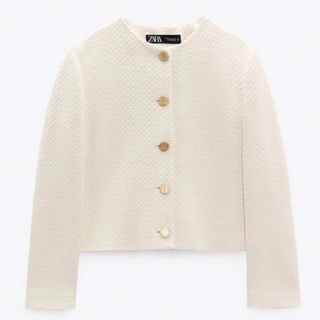 ザラ(ZARA)の ZARA ゴールドボタン テクスチャー ブレザー　S(ノーカラージャケット)