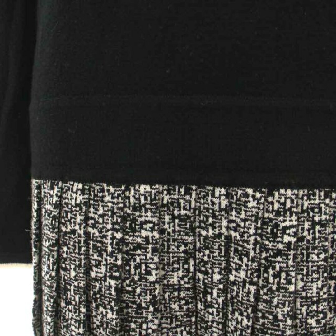 PAULE KA(ポールカ)のポールカ ワンピース ニット ひざ丈 プリーツ フレア 長袖 S 黒 白 レディースのワンピース(ひざ丈ワンピース)の商品写真