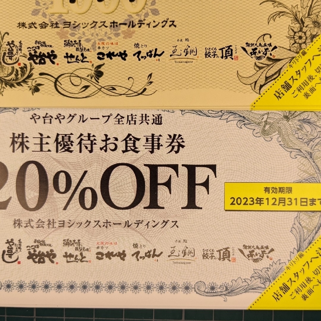 ヨシックス株主優待5,000円分、20%割引券5枚+トレカスリーブ1枚