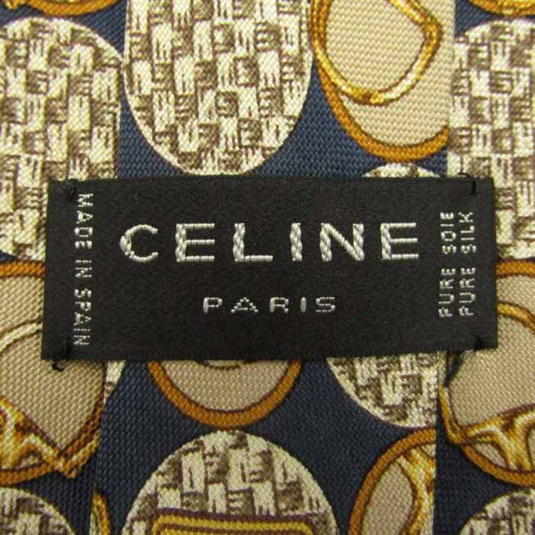 celine(セリーヌ)のセリーヌ ブランド ネクタイ ドット チェック柄 チェーン柄 シルク スペイン製 メンズ ネイビー CELINE メンズのファッション小物(ネクタイ)の商品写真