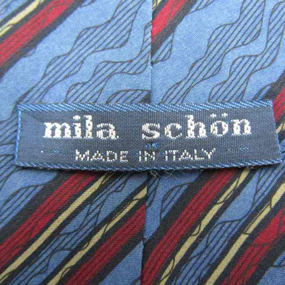 mila schon(ミラショーン)のミラショーン ブランド ネクタイ ロゴ ストライプ柄 幾何学模様 シルク イタリア製 メンズ ブルー mila schon メンズのファッション小物(ネクタイ)の商品写真