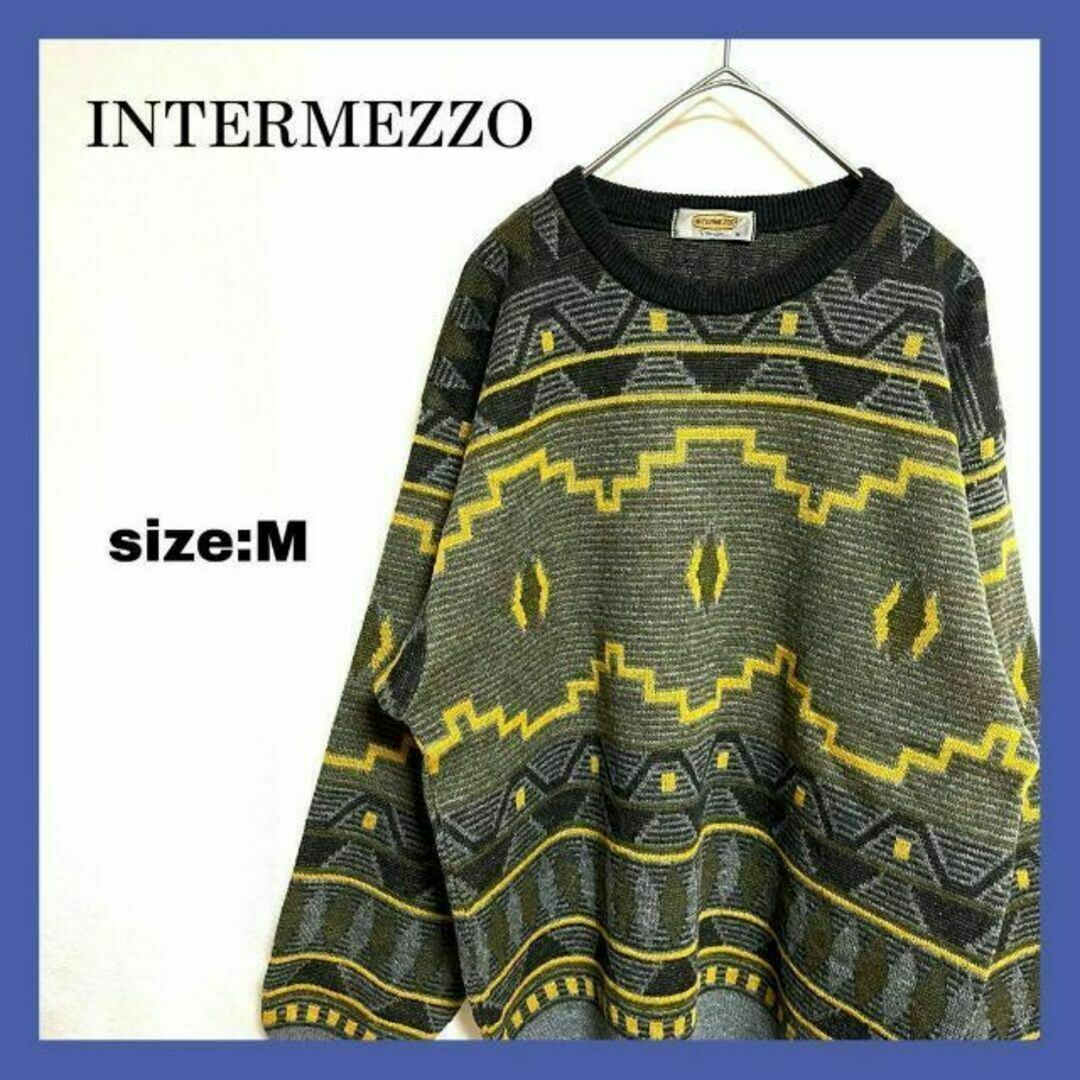 90s  INTERMEZZO 総柄 ニットセーター プルオーバー 古代柄