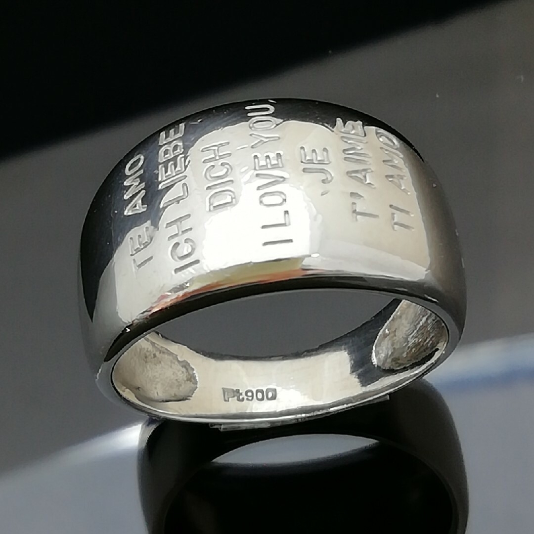 Pt900 地金リング size14.5号 シンプル 幅広 英文字デザインリング