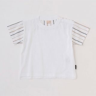 プティマイン(petit main)の【新品、未使用】 petit main 袖柄布帛半袖T(Tシャツ/カットソー)